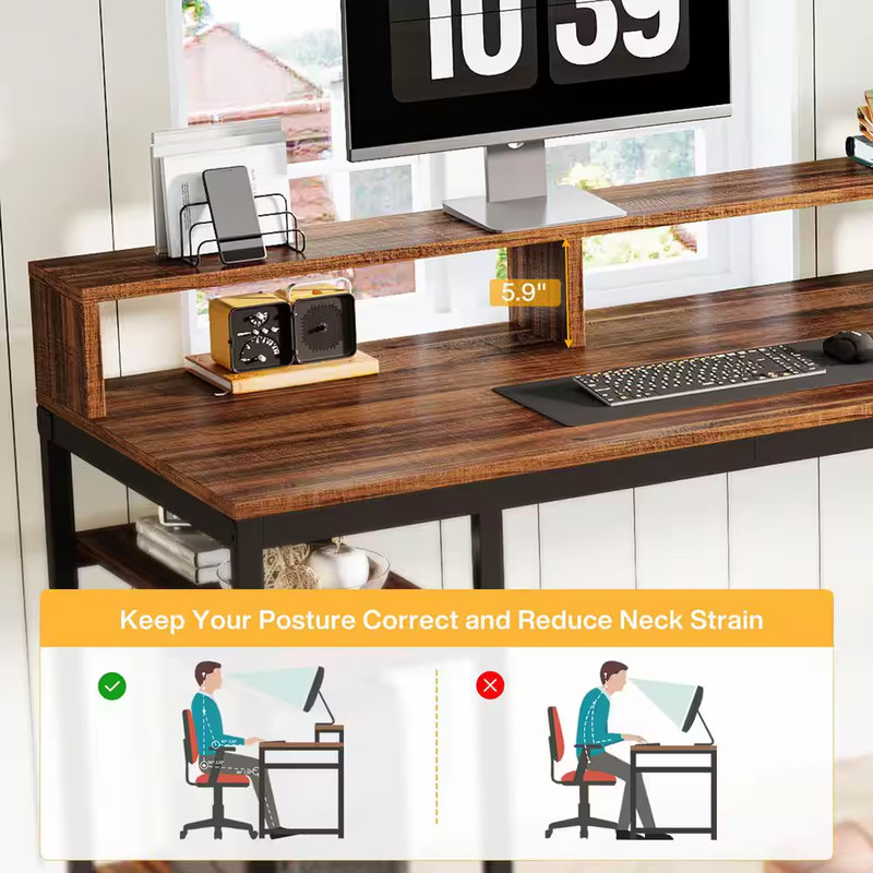 Moronia 78.7 In. Rectangular Brown and Black Engineered Wood 2-Person Computer D gallery