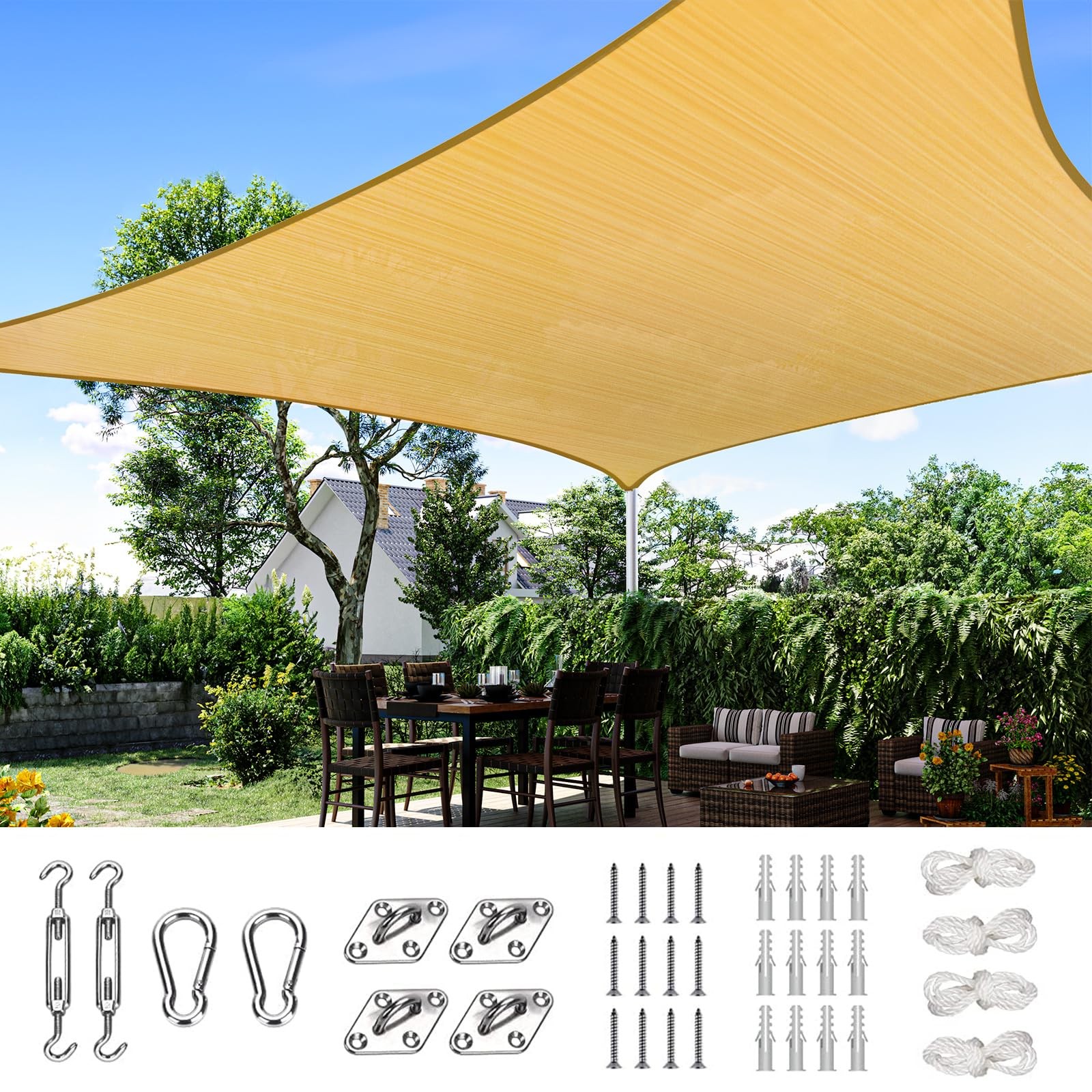 Quictent 24X24FT Large Oversized 185G HDPE Square Sun Shade 24 x 24 ft, Sand gallery