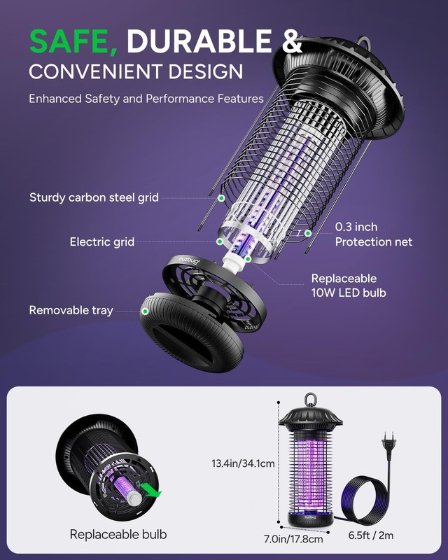 Buzbug LED Bug Zapper Indoor Outdoor, Up to 50000 Hrs Lifespan New Black gallery