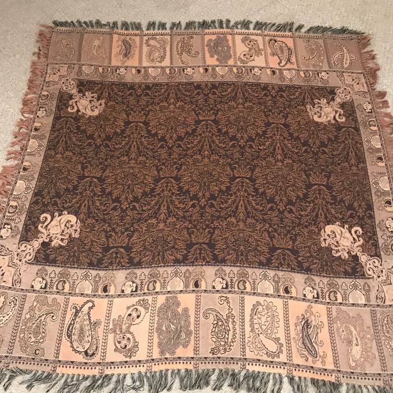 Kashmir Collection Brown Fringed Wool Throw 64" x 60" - Made in India gallery