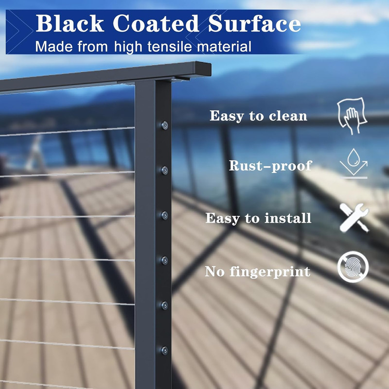 5-10FT Deck Cable Railing Kit, 2 Pack 36" Level Post with 150FT Cable, Swageless gallery