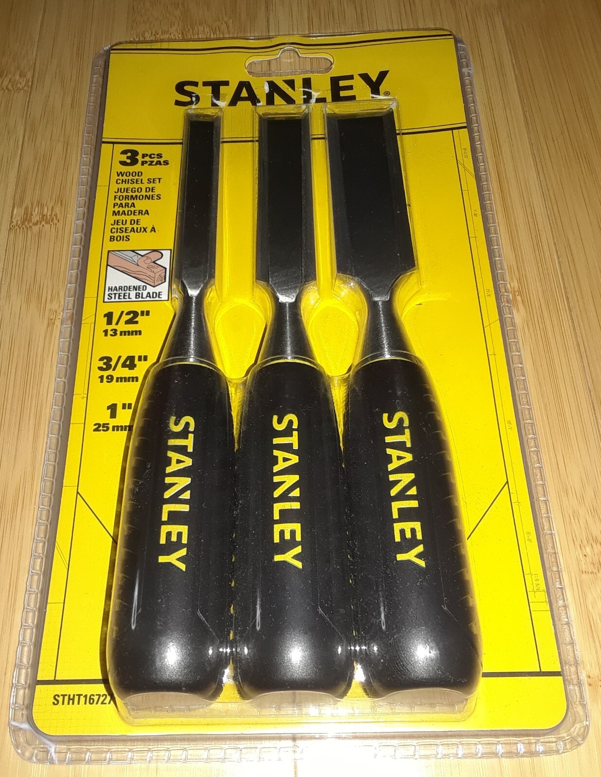 New Package Stanley Three 3 PCS WOOD CHISEL SET: 1/2 " & 3/4" & 1" (STHT16727 ) gallery