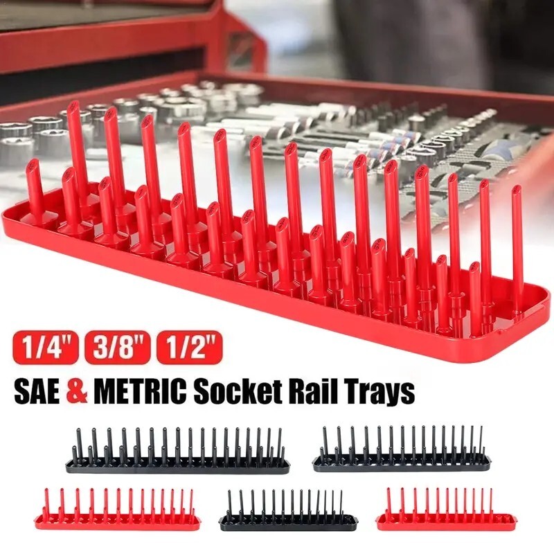 6Pc Socket Organizer Storage Holder Tool Set Tray Rack Metric SAE 1/4" 3/8" 1/2" gallery