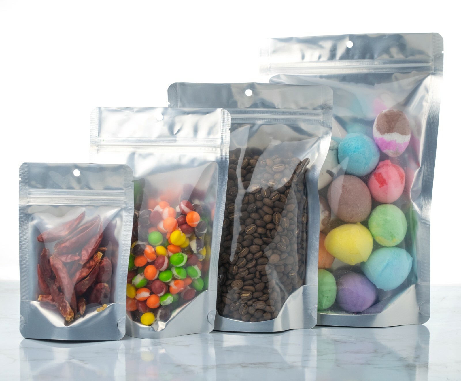 5 Mil Clear/Silver Metalized Stand Up Pouch Bags Tear Notch - 1000 Pcs gallery