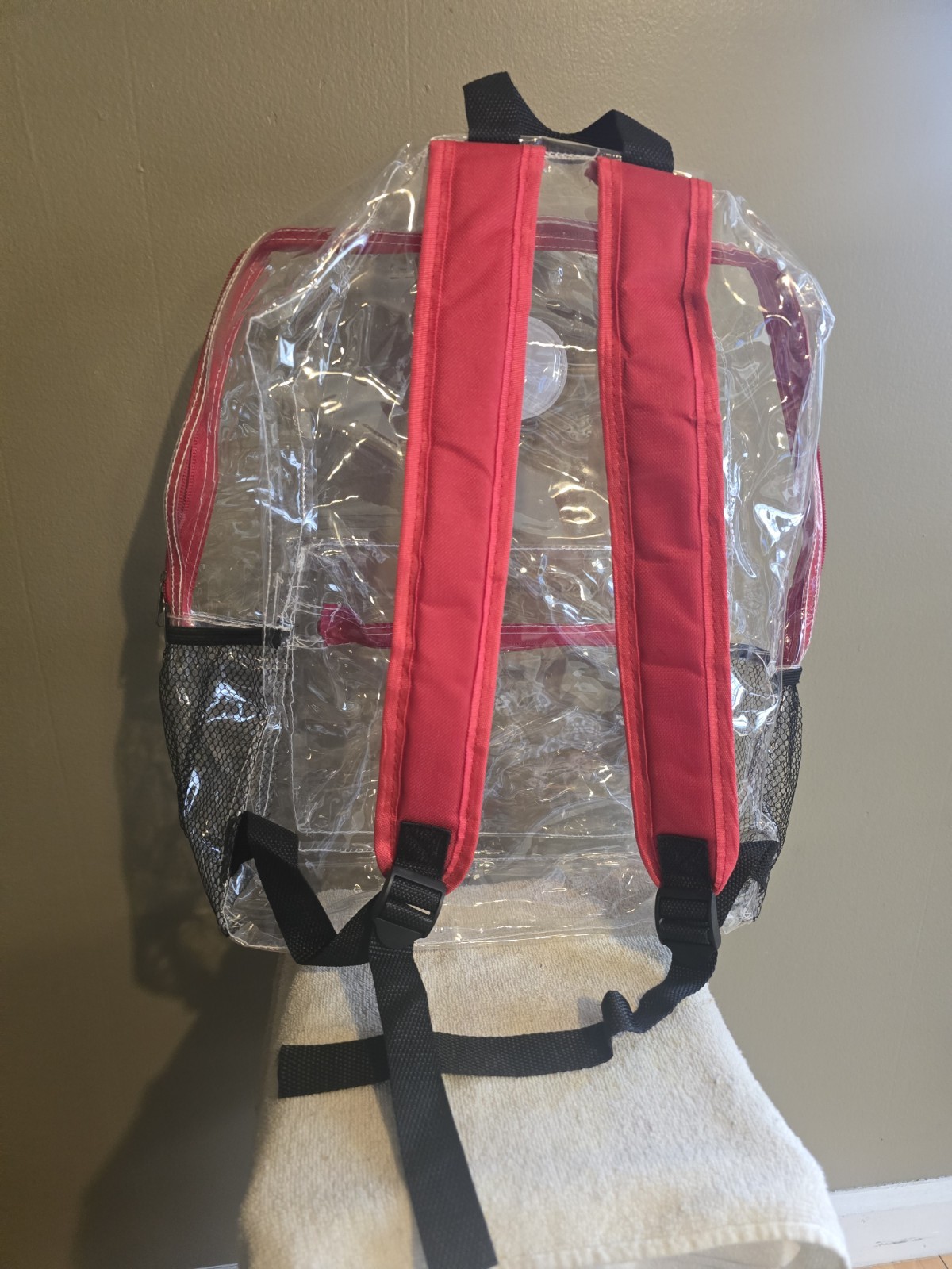 Yacht & Smith Clear & Red Plastic Backpack 17" Double Zipper 4