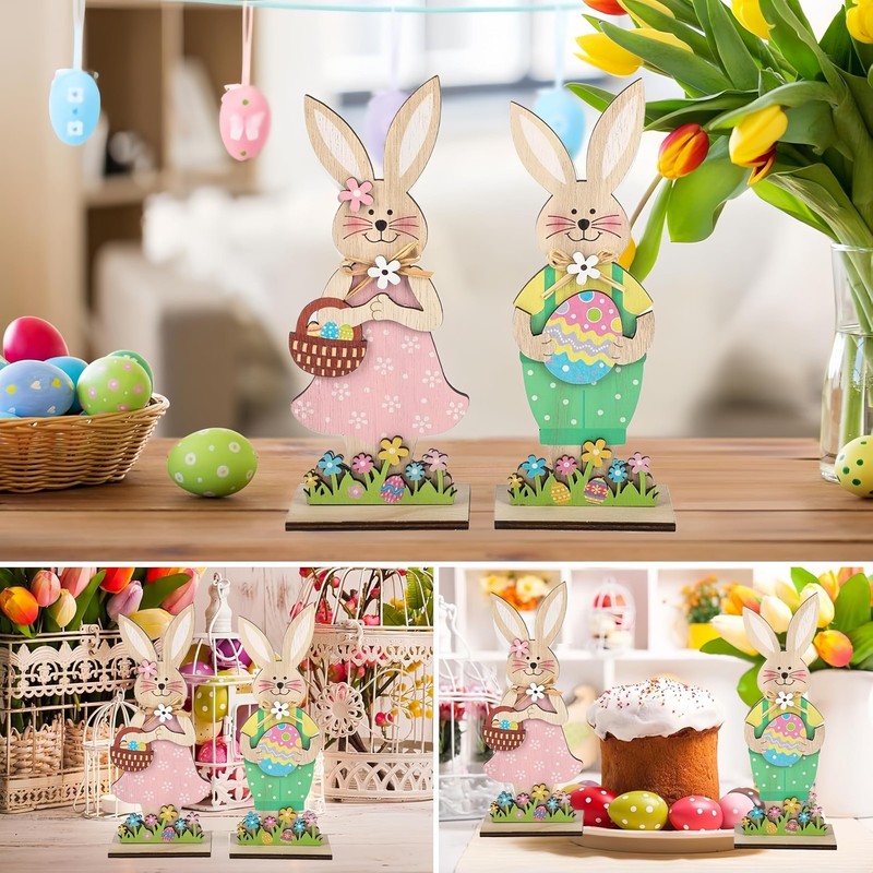 2 piece easter wooden bunny decor,easter decorations,easter Red And White gallery