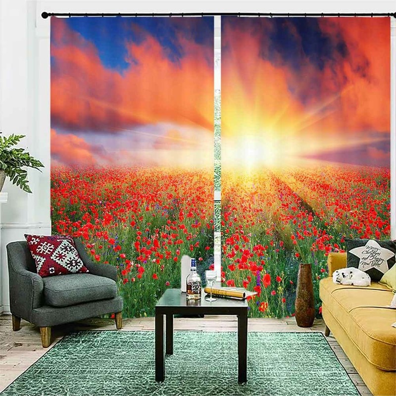 Row Nice Red Flowers 3D Curtain Blockout Photo Printing Curtains Drape Fabric gallery
