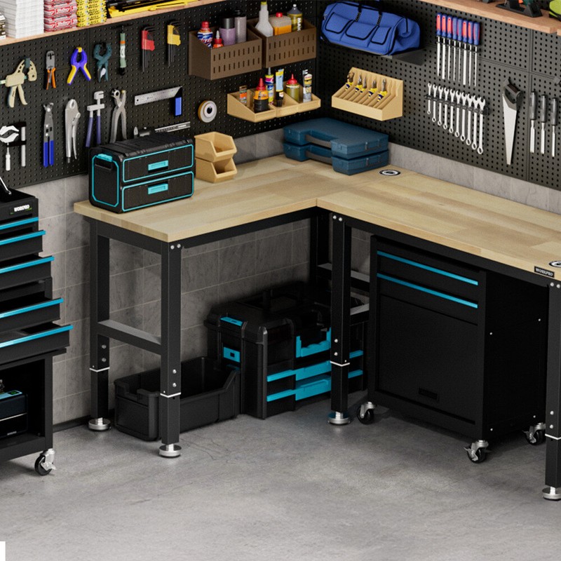 WORKPRO 48-in Heavy-Duty Adjustable Workbench Rubber Wood Top Hardwood Worktable gallery