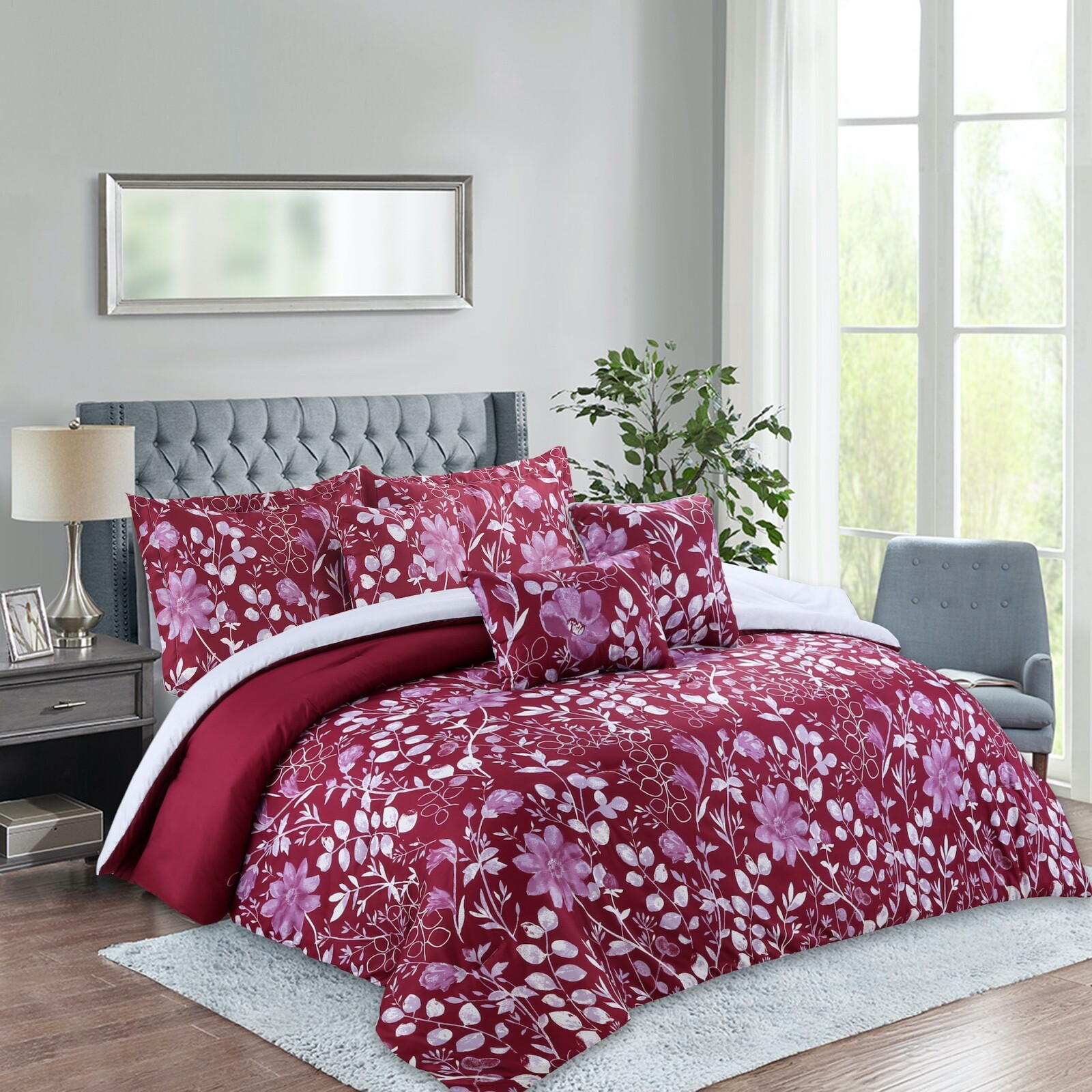 Rainbow Collection Luxury 7-Piece Red Floral Comforter Set - Cal King gallery