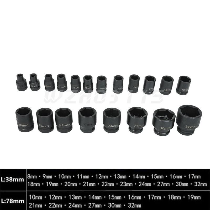 35pcs 1/2" Inch Deep Impact Socket Set Drive 8-32mm Metric Garage Sae With Case gallery