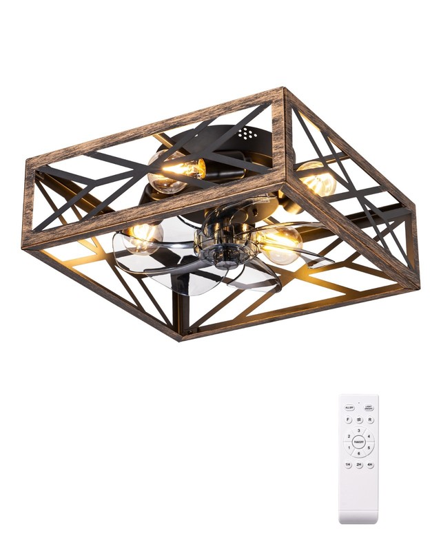 EDISHINE Caged Flush Mount Ceiling Fans with Lights and Remote, Dining Room gallery
