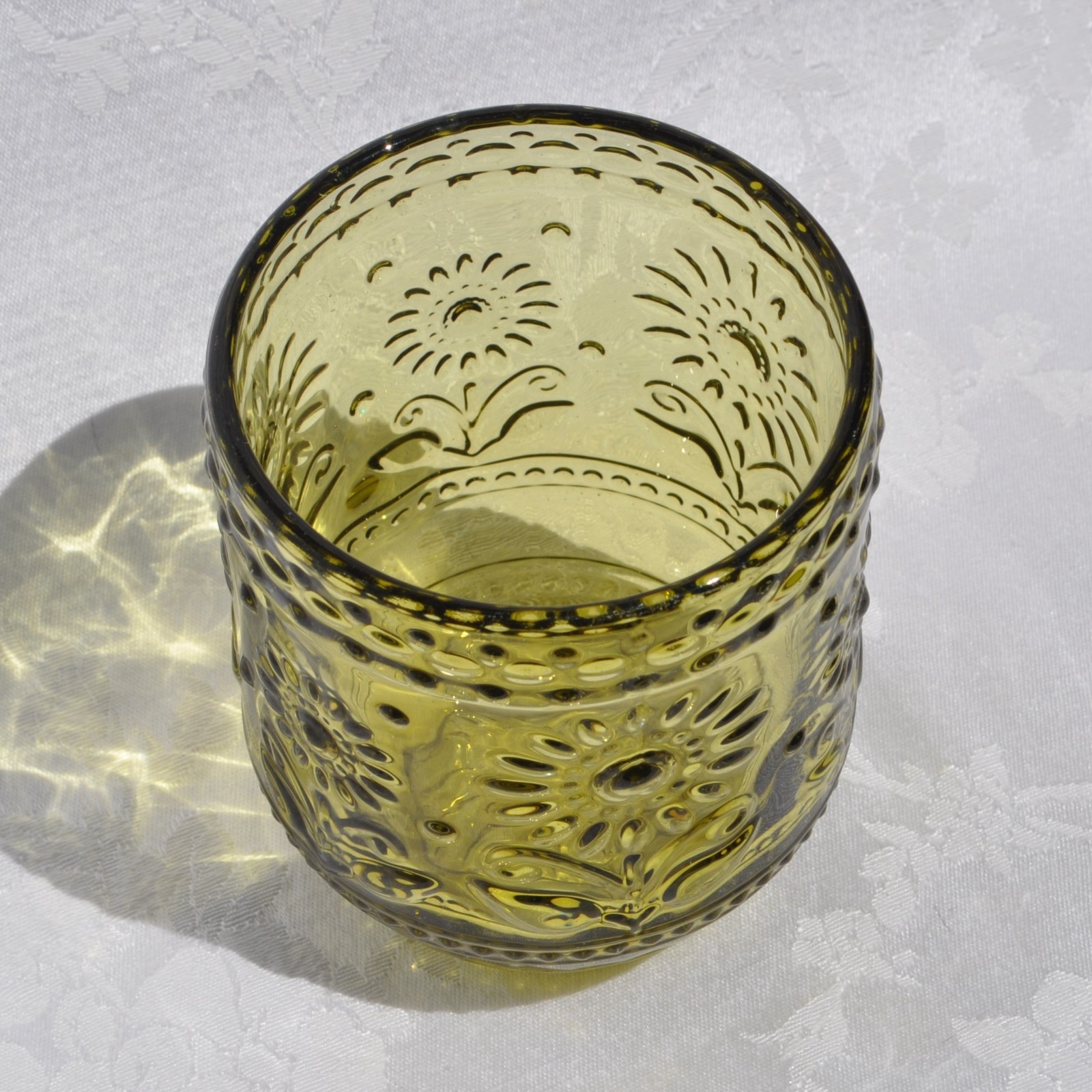 Creative Co-Op Green Floral Embossed 12oz Tumbler Votive Candle D/W Safe 4"x3.25 gallery