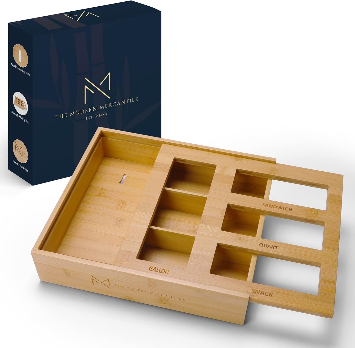 THE MODERN MERCANTILE - Wall-Mountable Bamboo Ziplock Bag Organizer gallery