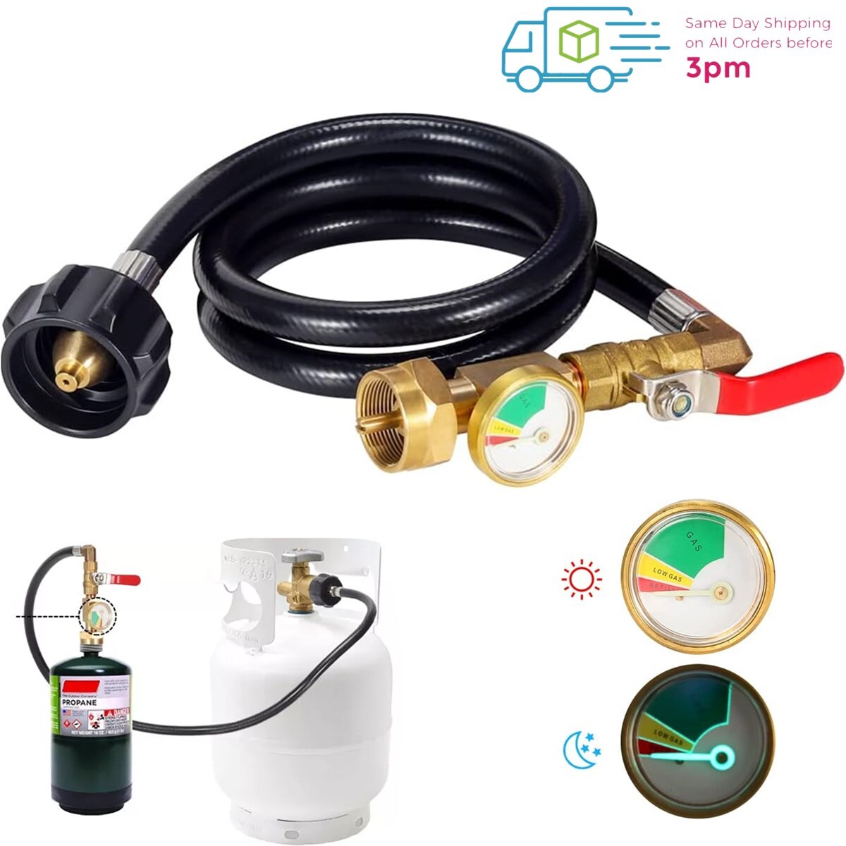 1Lb To 20Lb 40'' Propane Refill Adapter Extension Hose with Gauge On-Off Control gallery