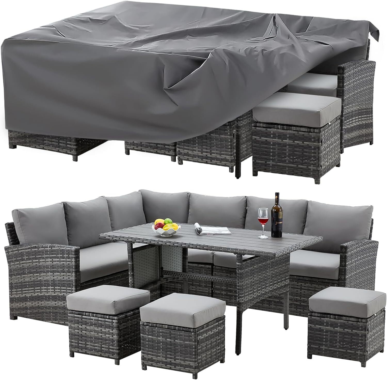 7 Pieces Outdoor Rattan Sectional Sofa Patio Furniture Set w/ Protection Cover gallery