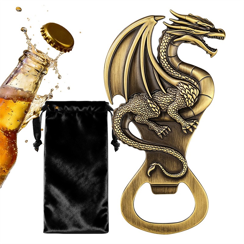 Novelty Dragon Beer Opener Solid Bronze/Gunmetal Finish Handheld Gothic Man Gift gallery