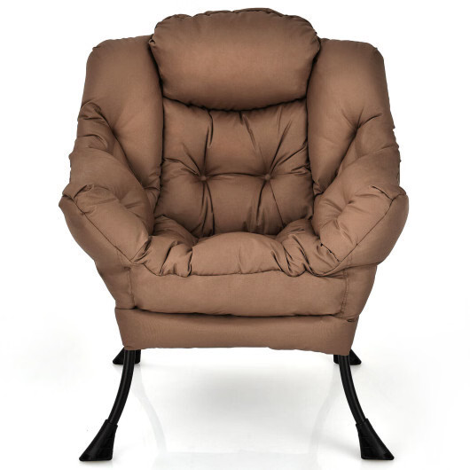 Modern Polyester Fabric Lazy Chair with Steel Frame and Side Pocket-Brown - Colo gallery