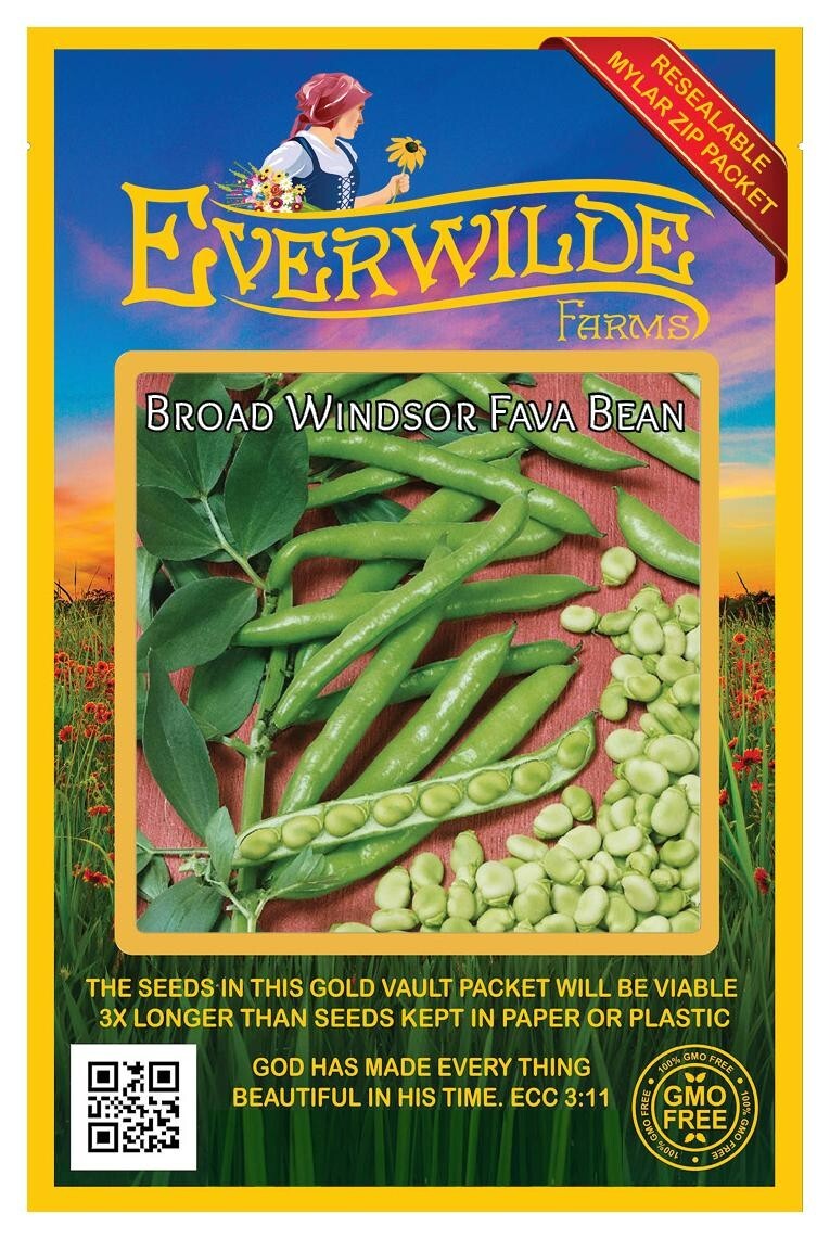 20 Broad Windsor Fava Bean Seeds - Everwilde Farms Mylar Seed Packet gallery