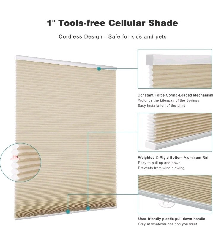 Changshade Cordless & Light Filtering Cellular Shade 33 inches Wide Beige gallery