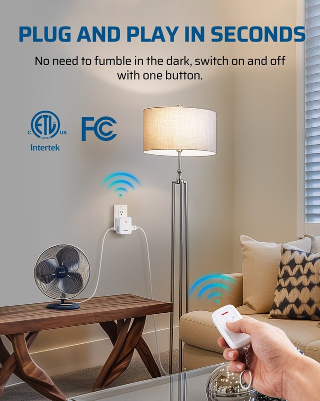 DEWENWILS Indoor Wireless Remote Control Outlet Switch with 2 Outlets No Wiring gallery