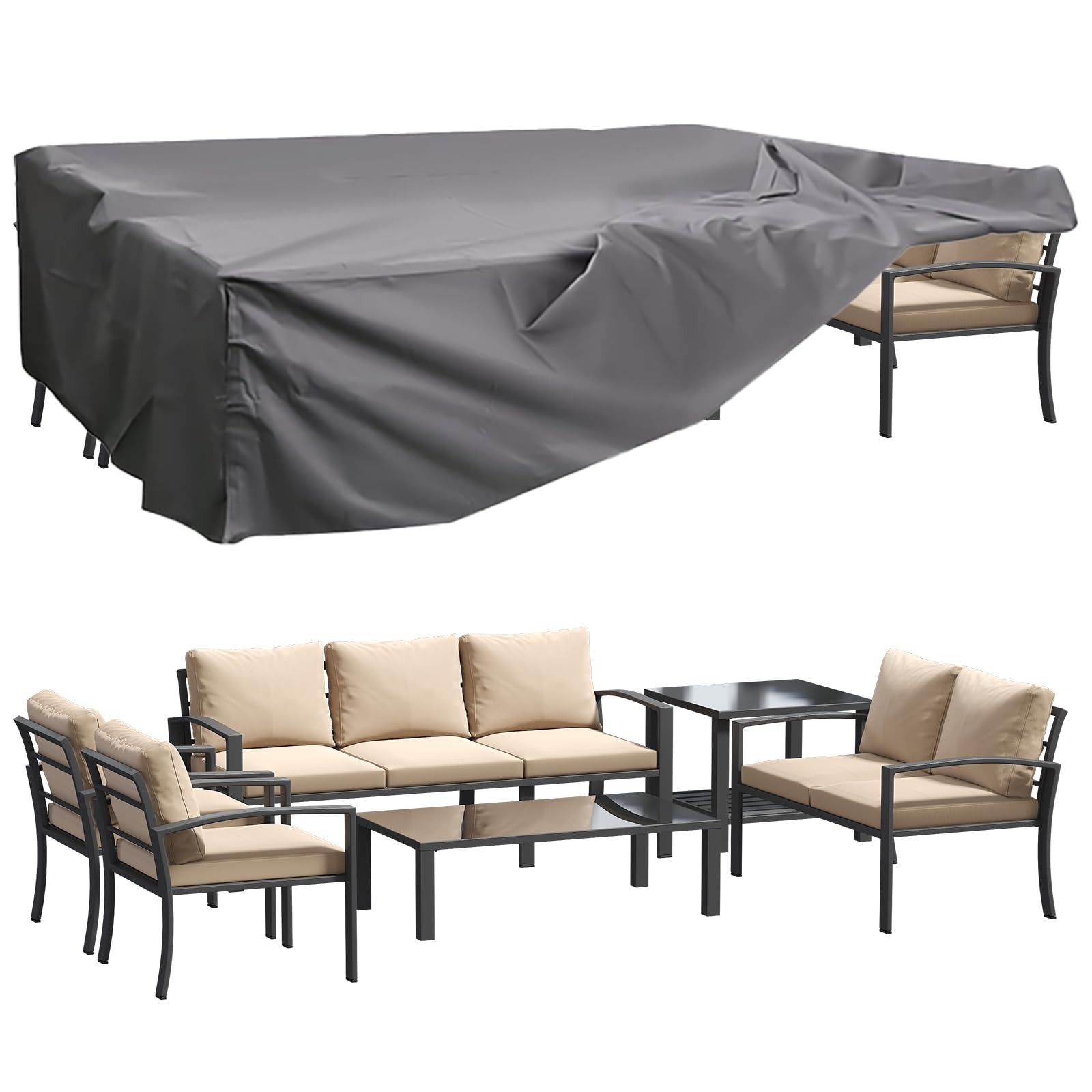 7 Piece Patio Conversation Set Metal Outdoor Furniture w/ Coffee Table Cushions gallery