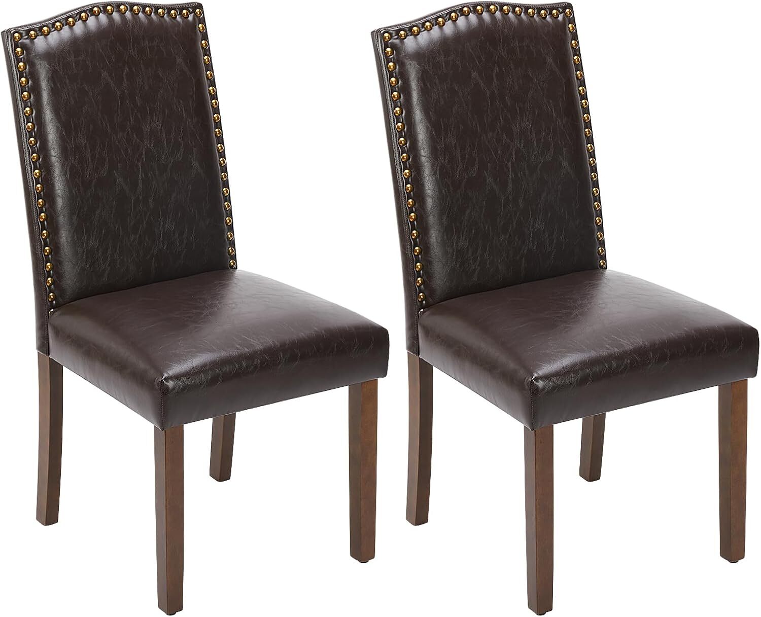 2PCS Dining Chairs PU Leather Upholstered Parsons Chairs with Nailhead Trim gallery