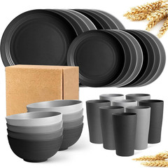 16pc Wheat Straw Dinnerware Set Plates Bowls Cups Microwave Safe for 4
