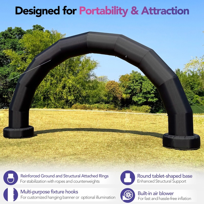 Large 21Ft Half-Circle Inflatable Arch with built-in blower - Black gallery