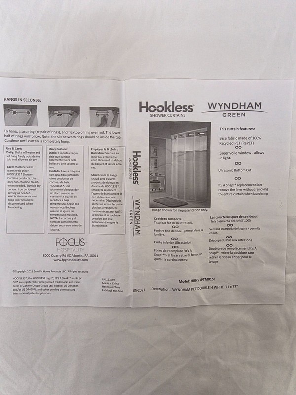 Wyndham Hookless Shower Curtain Green with Snap-In Liner 77" L Repet Recycled gallery