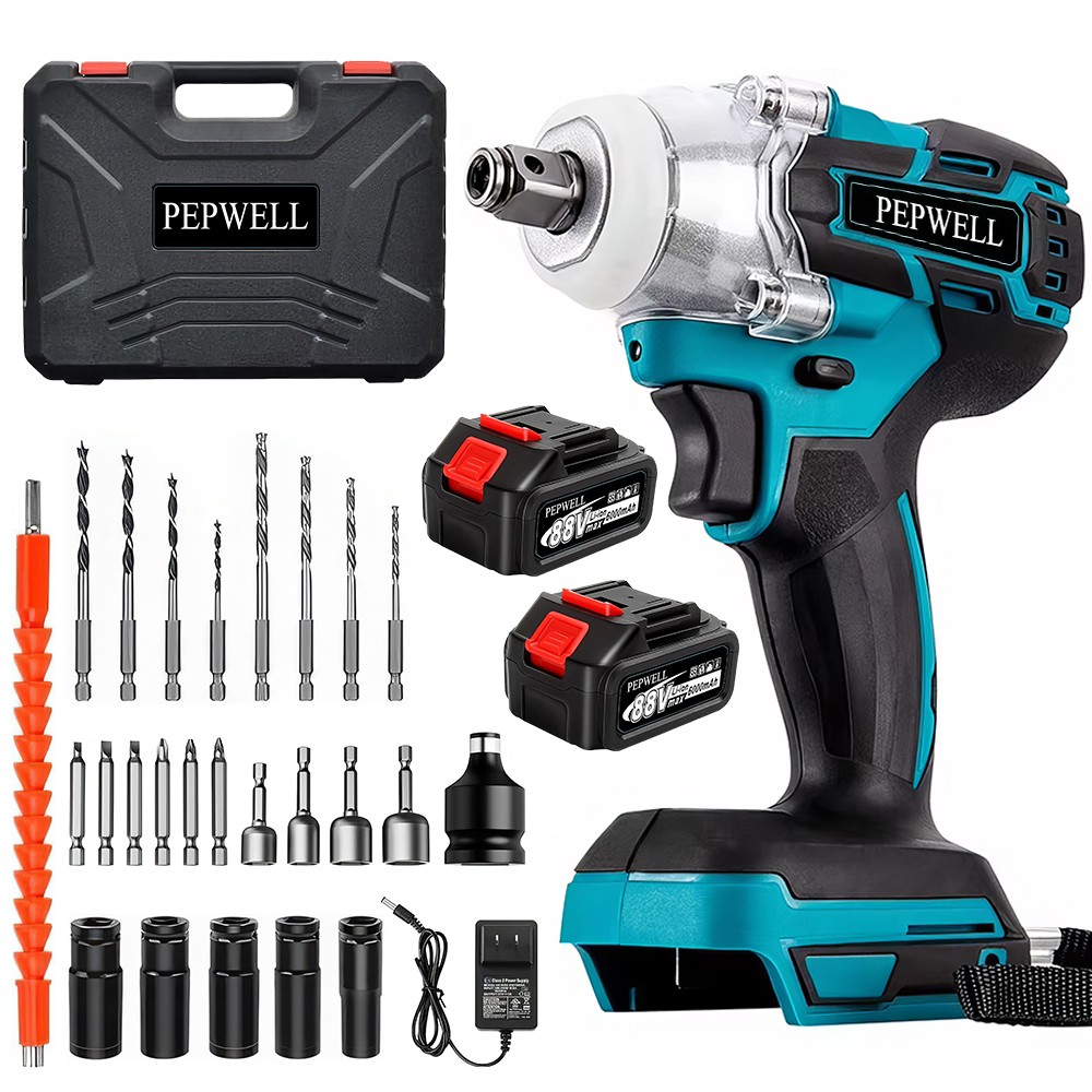 HIGH TORQUE 1/2" IMPACT WRENCH BRUSHLESS CORDLESS BATTERY IMPACT GUN KIT USA gallery