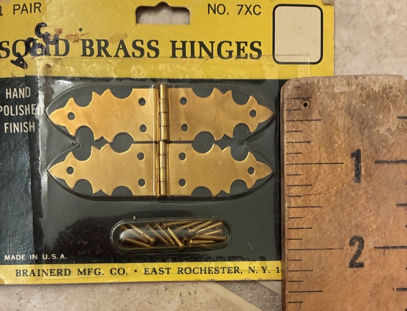 Vintage 1970s Brainerd Solid Brass Door Hinges w/ Pins NOS New Made in USA 7XC gallery