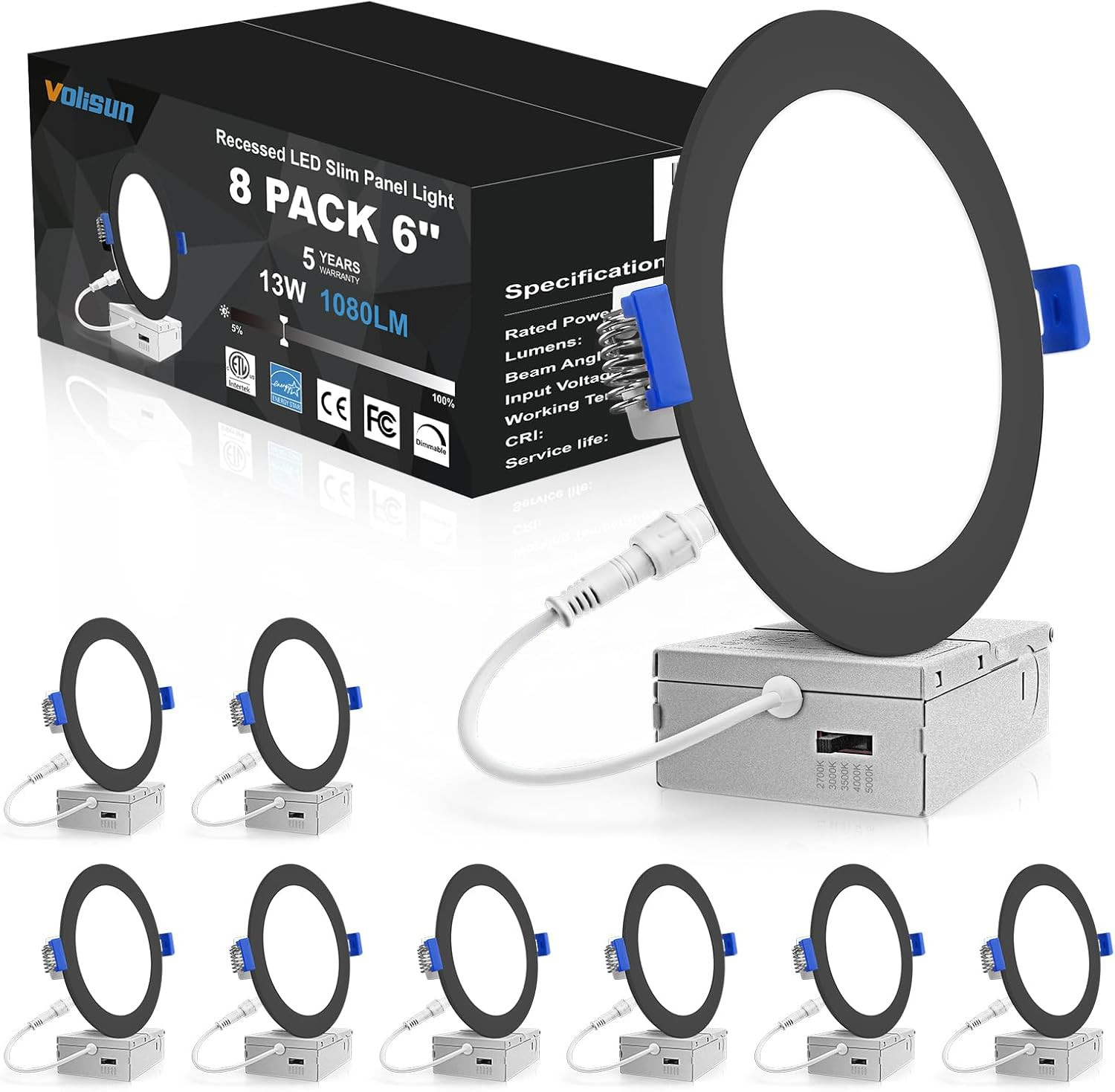 8 Pack 6" Dimmable LED Recessed Lights, 5CCT, 1080LM, ETL Certified gallery