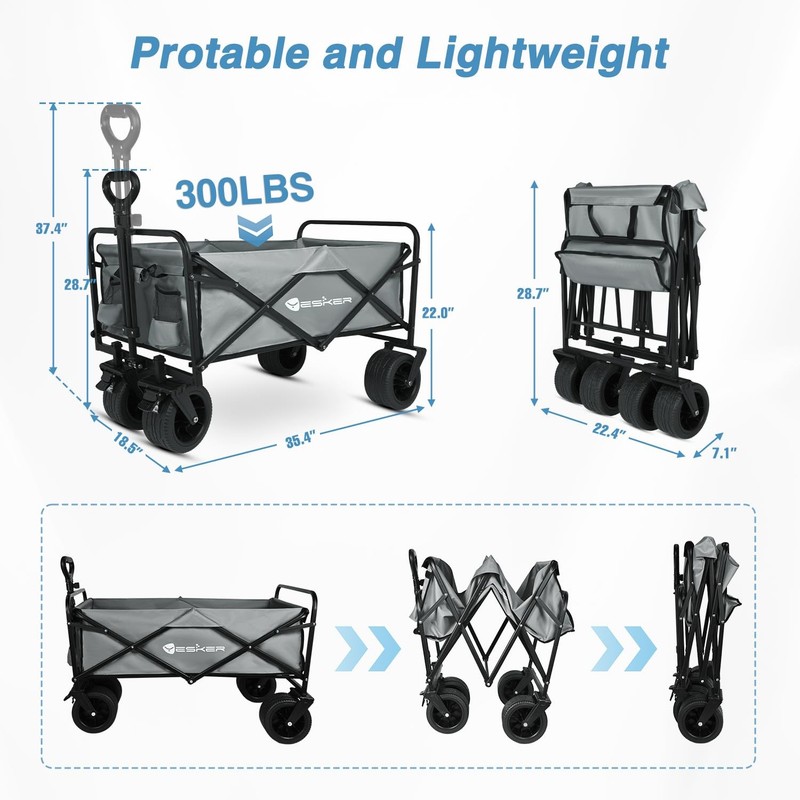 Foldable Wagon - 300lbs Collapsible Garden Carts with All Terrain Wheels for ... gallery