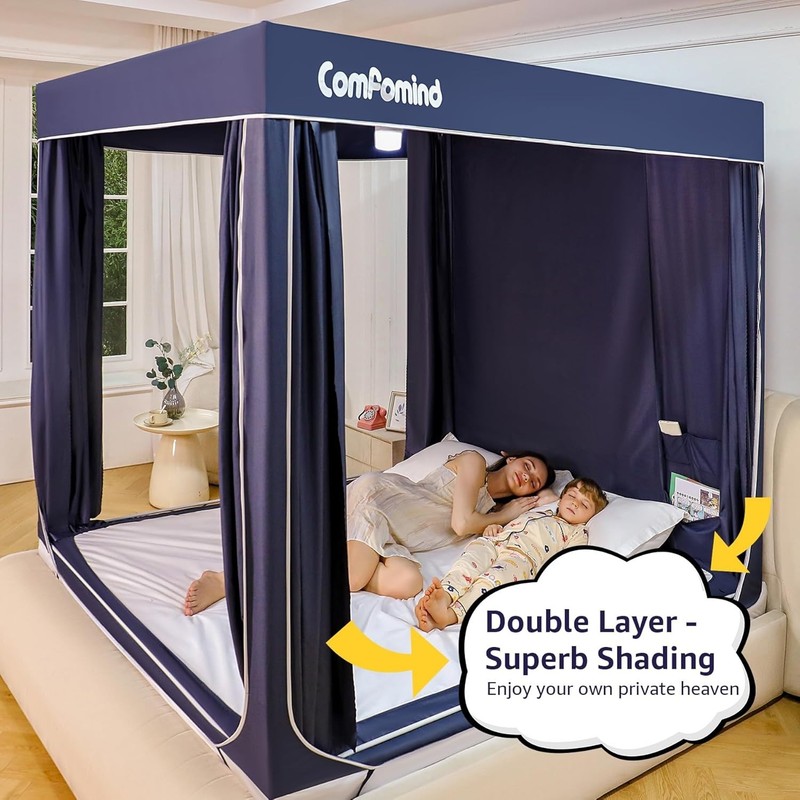 Comfomind King Bed Tent Canopy Mosquito Net Blackout Curtains Dark Blue gallery
