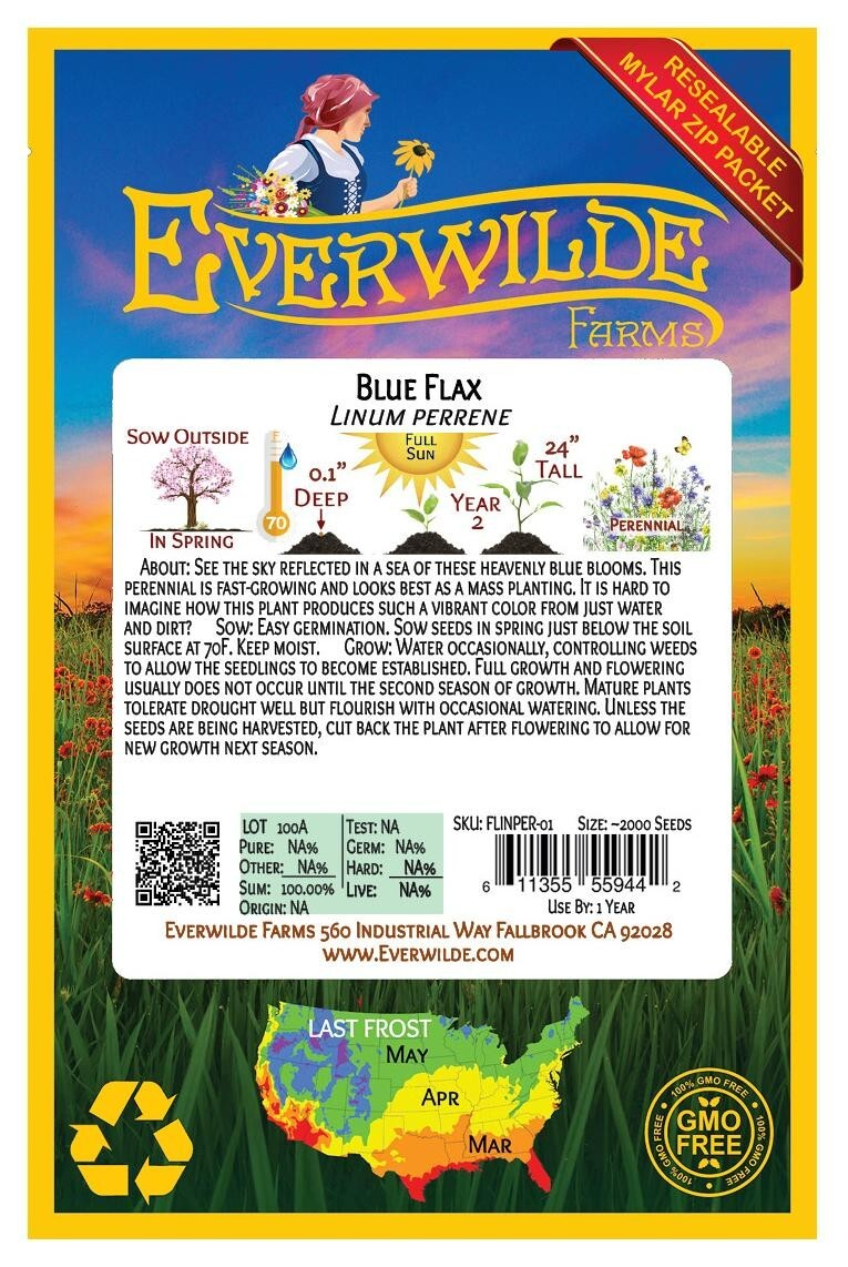 2000 Blue Flax Wildflower Seeds - Everwilde Farms Mylar Seed Packet gallery