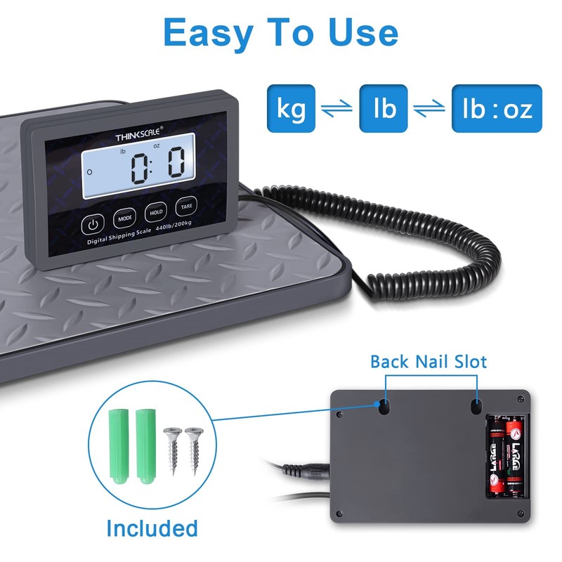 THINKSCALE Digital Shipping Postal Scale, 440 lb/1oz High 440lb, Grey gallery