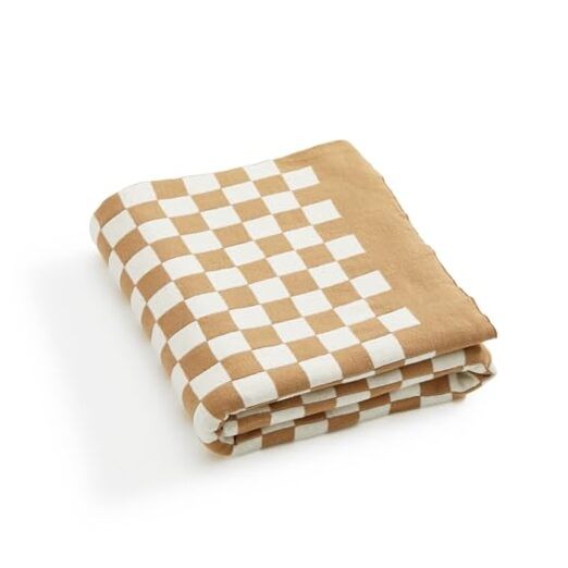 100% Cotton Checkered Throw Blanket Lightweight Breathable 51"L x 63"W Khaki gallery