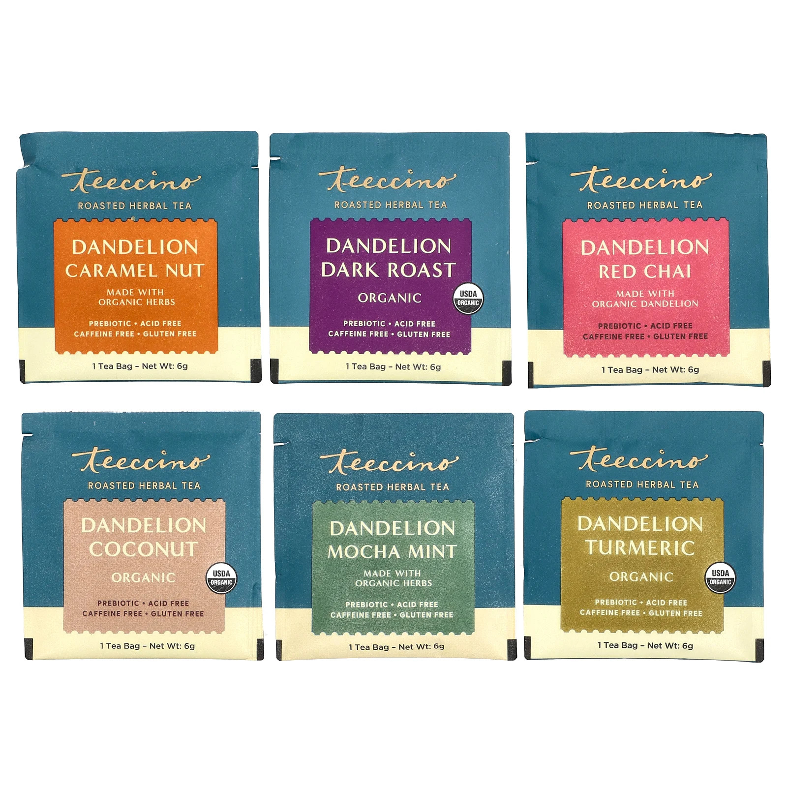 Dandelion Herbal Tea Sampler, 6 Flavors, Caffeine Free, 12 Tea Bags, 2.54 oz (72 gallery