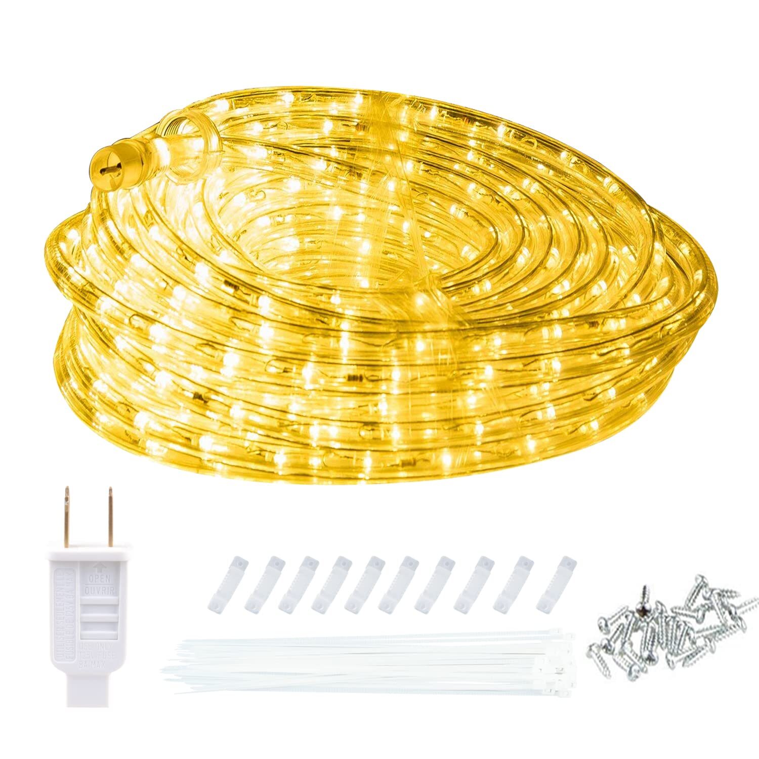 50ft 360 LED Rope Lights, 110V Warm White 3000K, Waterproof Classic Clear Rop... gallery