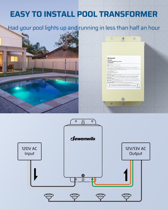 DEWENWILS 300W Pool Light Transformer Automatic Circuit Breaker 120V AC to 12V gallery