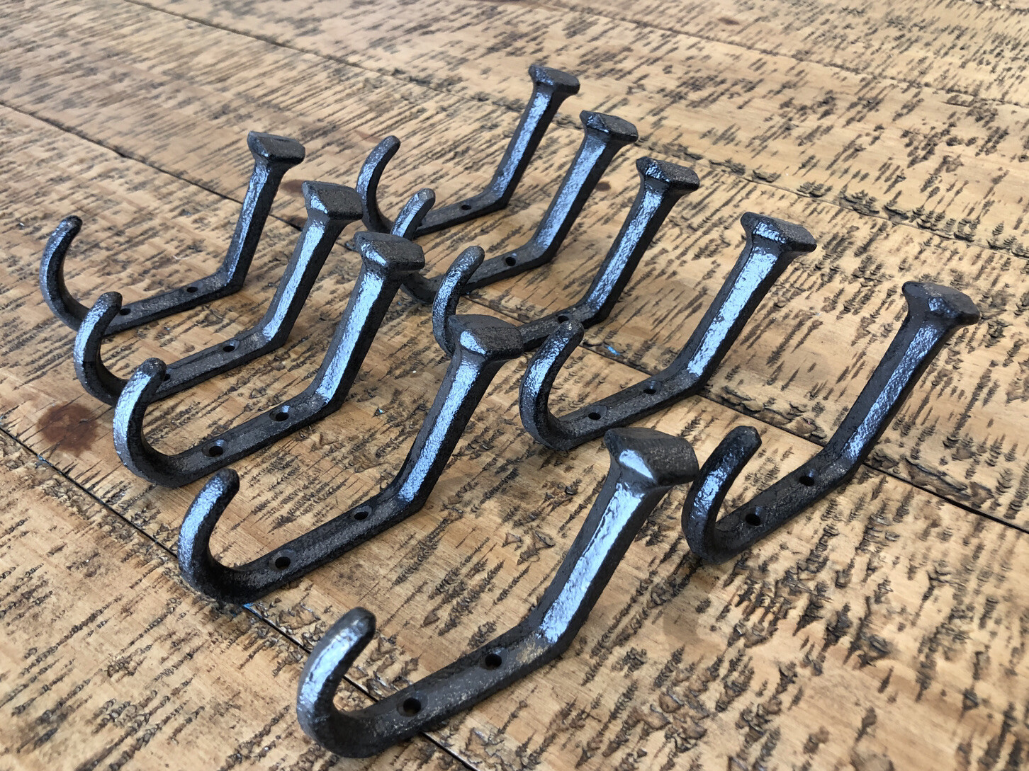 10 Rustic Coat Hooks Cast Iron Wall Mount Hat Hook Towel Railroad Spikes Bath gallery