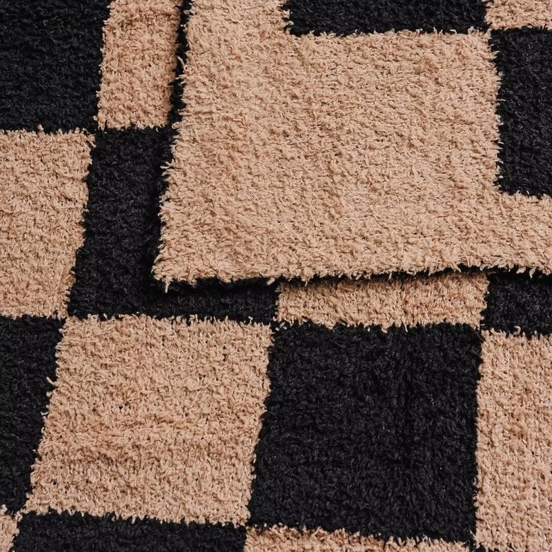 Black Brown Soft Reversible Checkered Knit Throw Blanket Sofa 51x63 Inch gallery