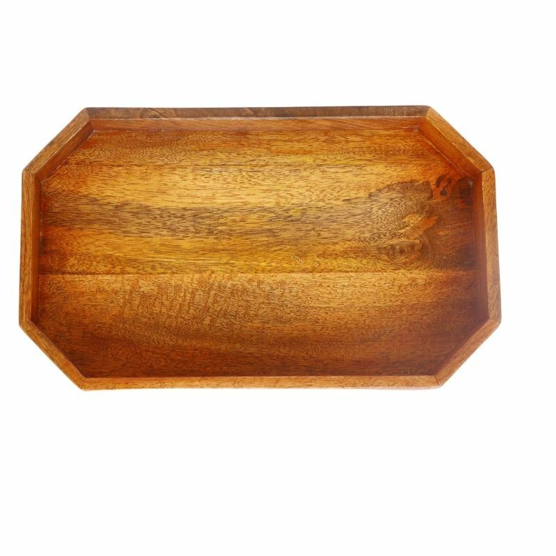 Indian Mango Wood Eight Corner Serving Tray 38*23*5in Honey Color Handmade gallery