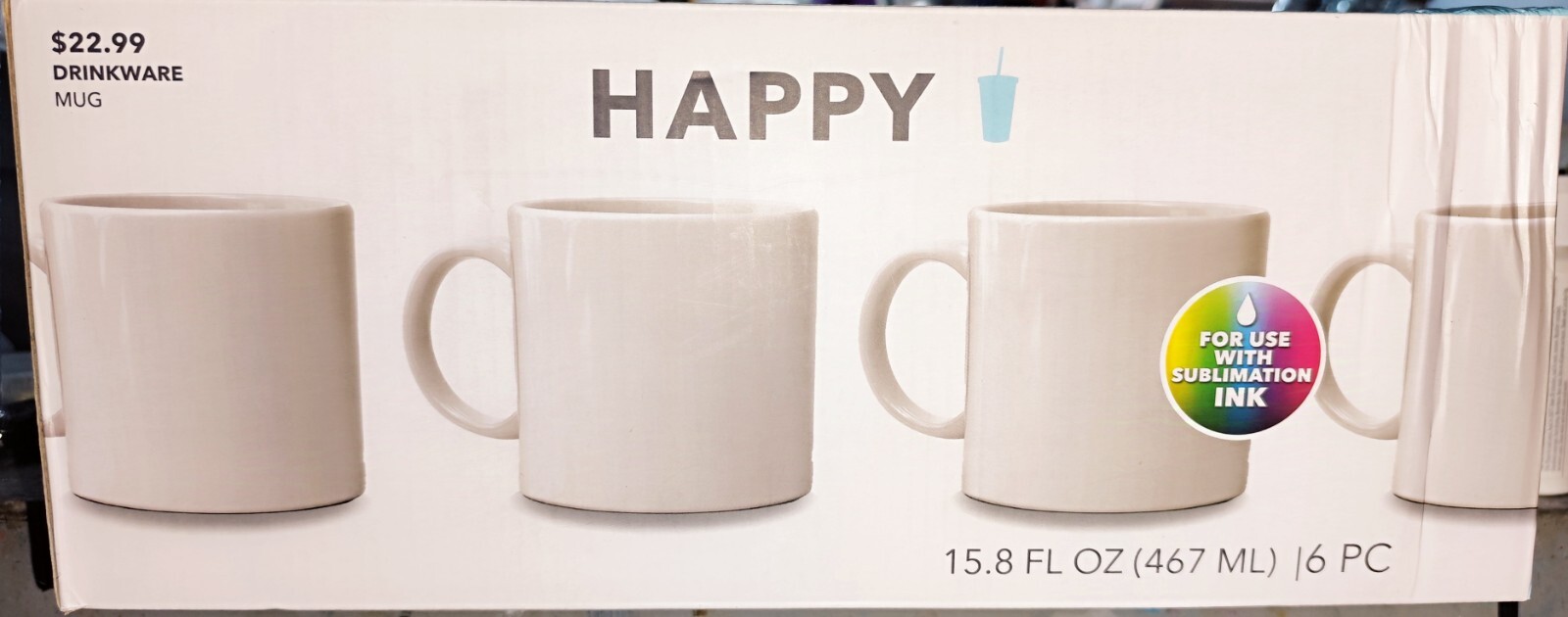 15.8oz White Ceramic Sublimation Mugs 6pk by Happy gallery