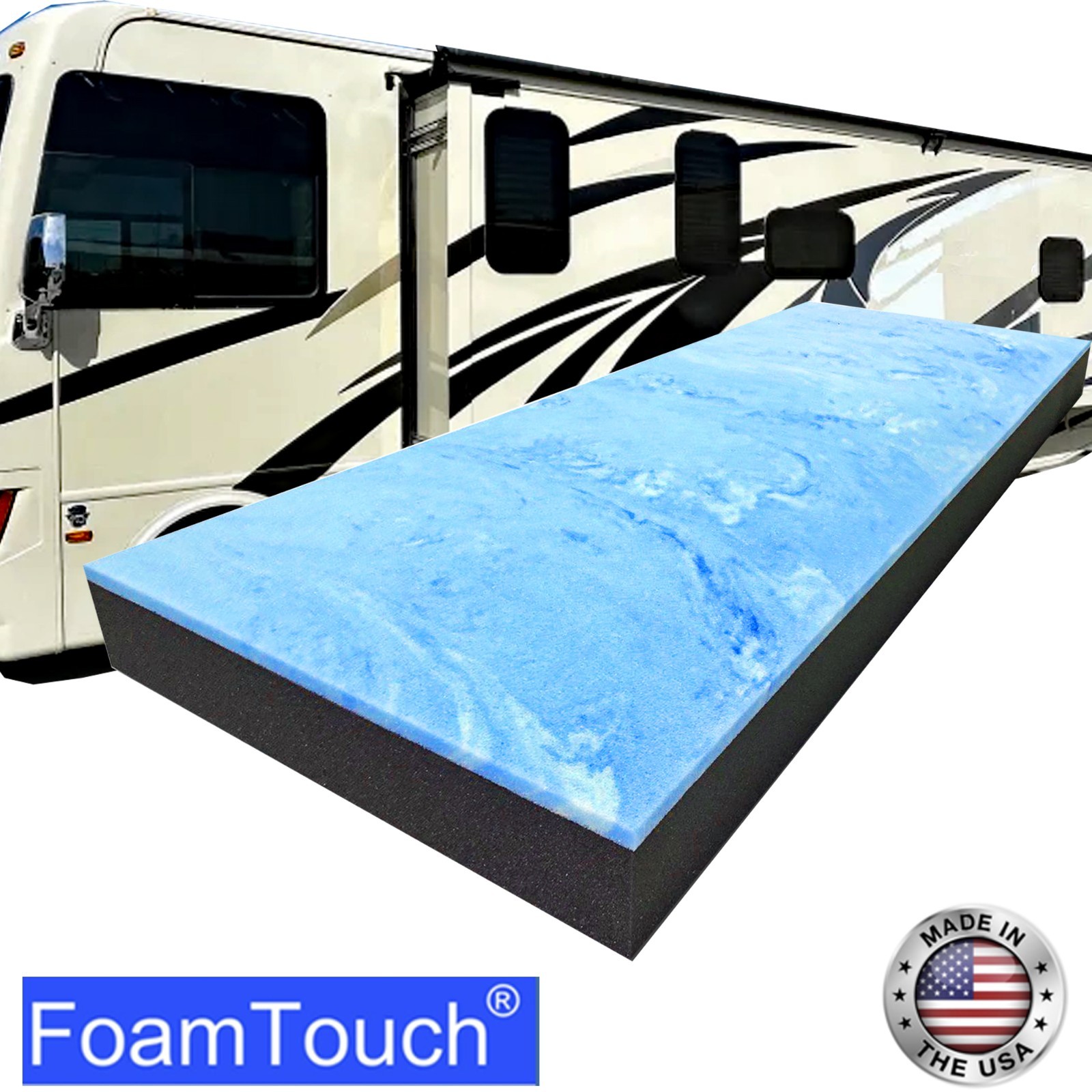 FoamTouch 7" Gel Memory Foam RV Mattress Custom Cut 24-48 Wide, 25-84 Long Black gallery