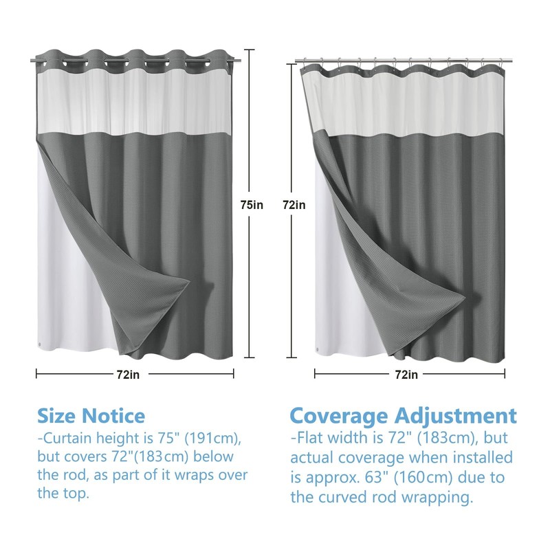 VANZAVANZU Hookless Shower Curtain with Mesh Top and Snap in Waterproof Liner... gallery