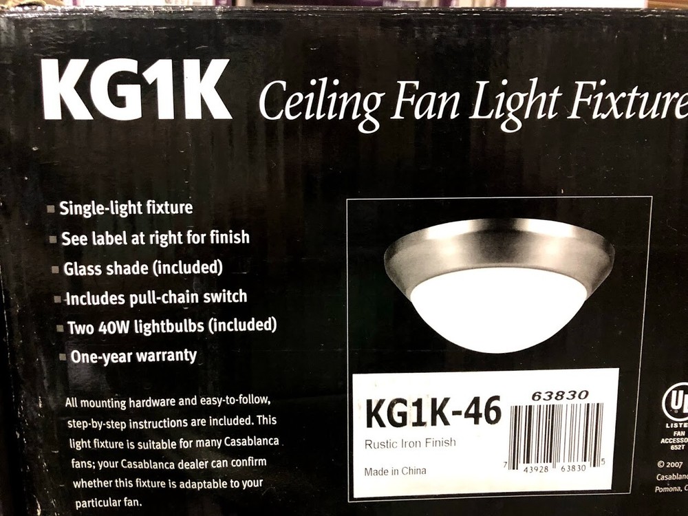 Casablanca Ceiling Fan Center Stem Light Fixture Rustic Iron Finish KG1K-46