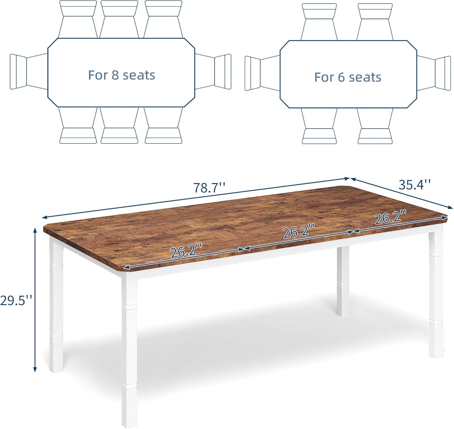 79 Inch Large Dining Table for 6-8 White Leg Retro gallery