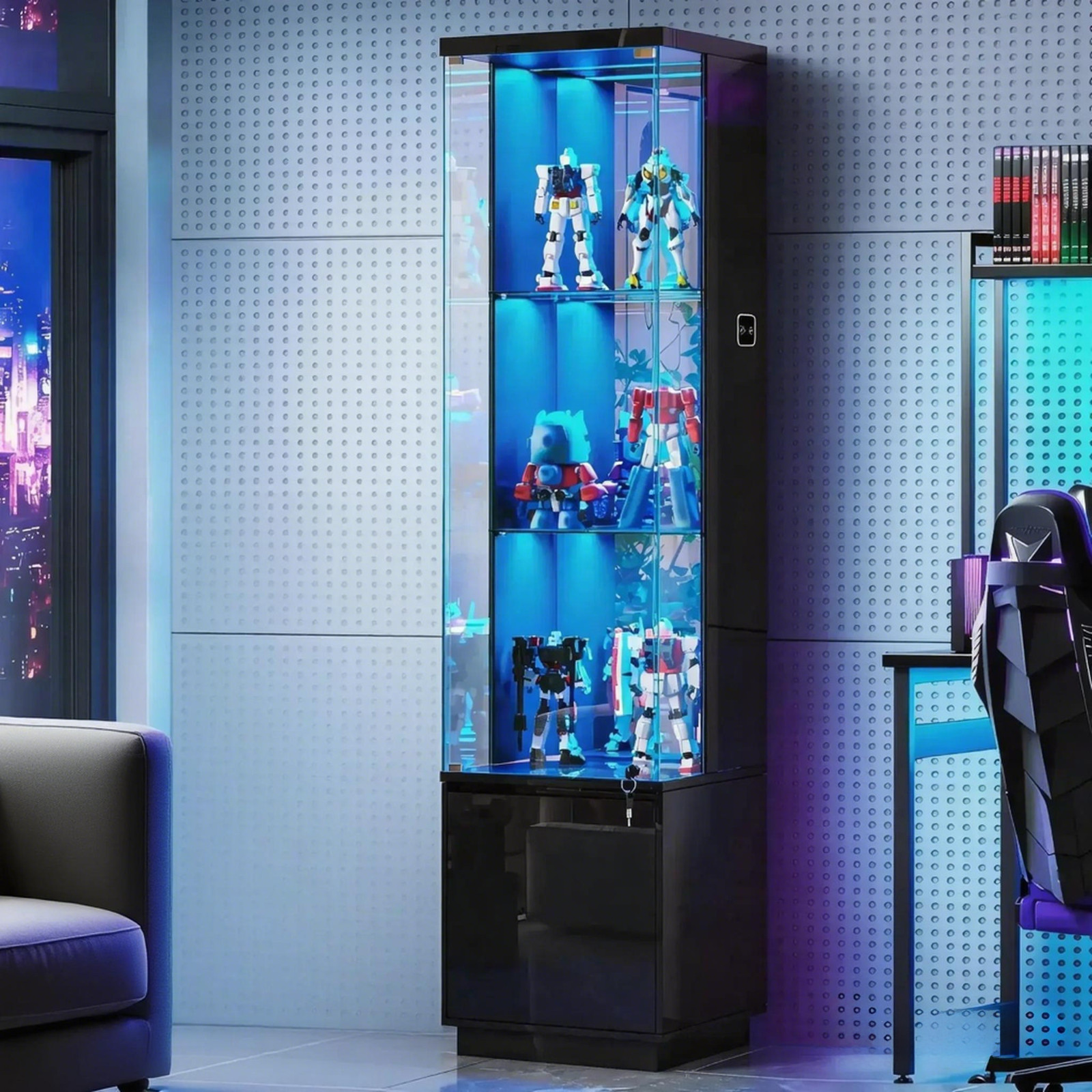 Corner Display Cabinet with Glass Doors, Curio Cabinet with Lock & LED Lights gallery