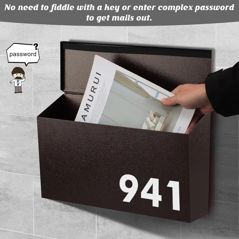 Elegant Wall-Mount Mailbox: Large Capacity Galvanized Steel in Bronze Finish gallery